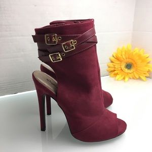 Burgundy Open Toe Open Back Bootie